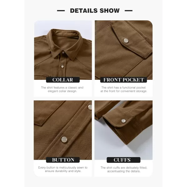 JMIERR Men's Corduroy Shirts - Casual Western Long Sleeve Button Down Lightweight Shacket Jackets with 2 Flap Pocket