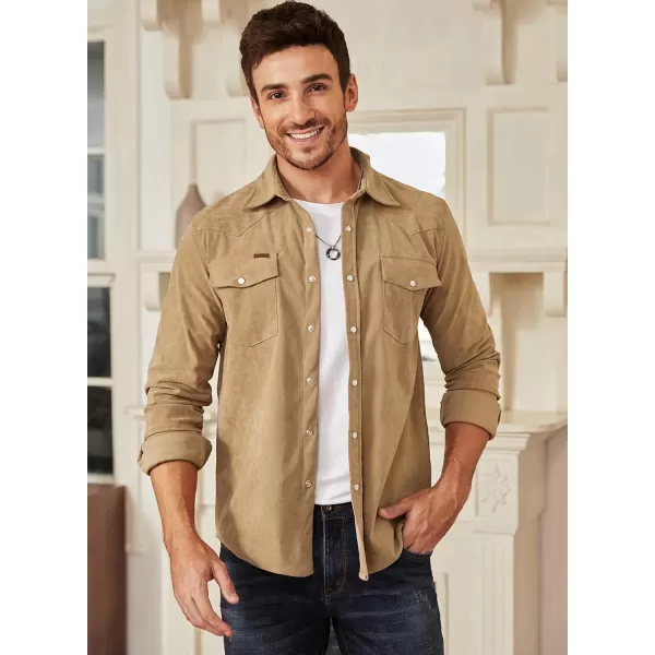 JMIERR Men's Corduroy Shirts - Casual Western Long Sleeve Button Down Lightweight Shacket Jackets with 2 Flap Pocket