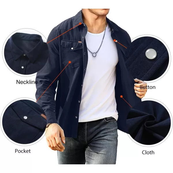 JMIERR Men's Corduroy Shirts - Casual Western Long Sleeve Button Down Lightweight Shacket Jackets with 2 Flap Pocket