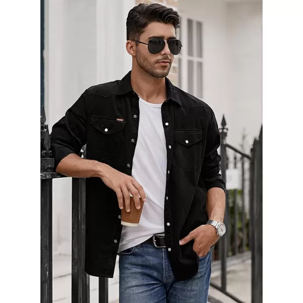 JMIERR Men's Corduroy Shirts - Casual Western Long Sleeve Button Down Lightweight Shacket Jackets with 2 Flap Pocket