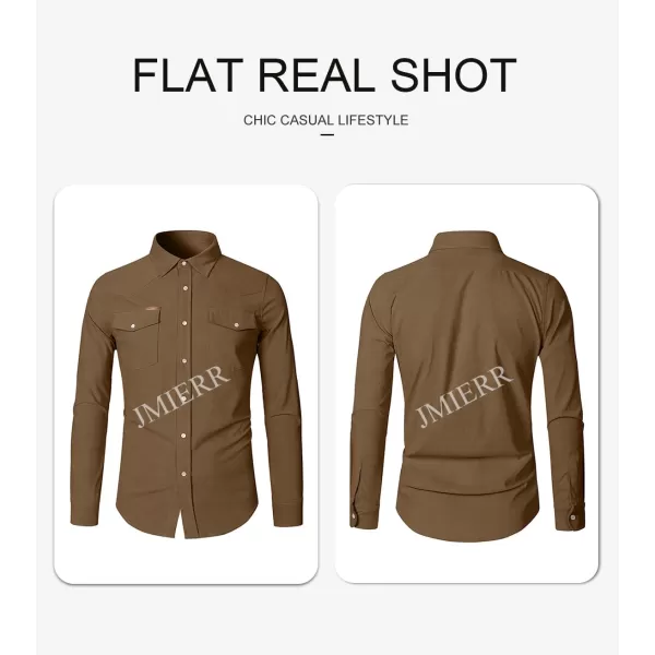 JMIERR Men's Corduroy Shirts - Casual Western Long Sleeve Button Down Lightweight Shacket Jackets with 2 Flap Pocket