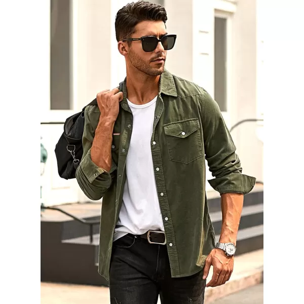 JMIERR Men's Corduroy Shirts - Casual Western Long Sleeve Button Down Lightweight Shacket Jackets with 2 Flap Pocket