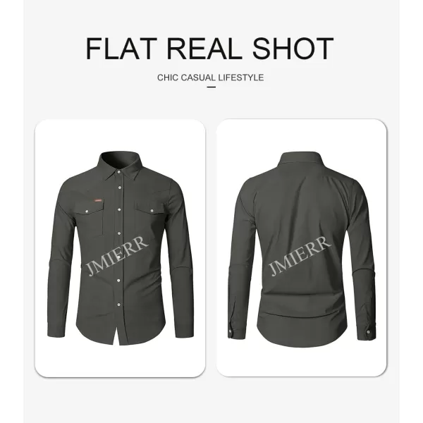 JMIERR Men's Corduroy Shirts - Casual Western Long Sleeve Button Down Lightweight Shacket Jackets with 2 Flap Pocket