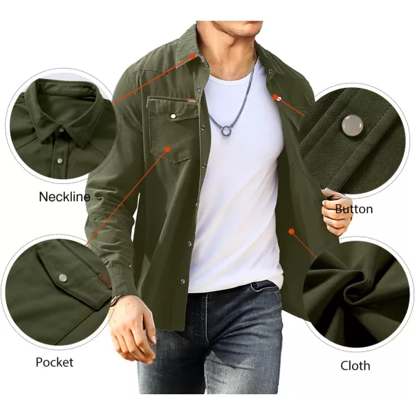 JMIERR Men's Corduroy Shirts - Casual Western Long Sleeve Button Down Lightweight Shacket Jackets with 2 Flap Pocket