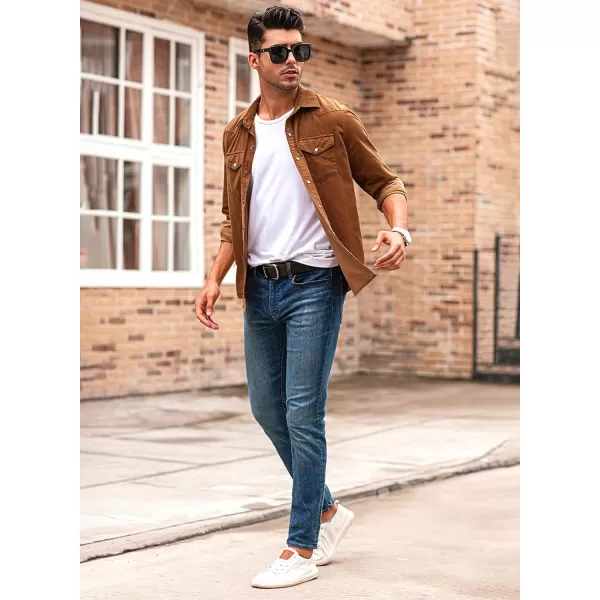JMIERR Men's Corduroy Shirts - Casual Western Long Sleeve Button Down Lightweight Shacket Jackets with 2 Flap Pocket