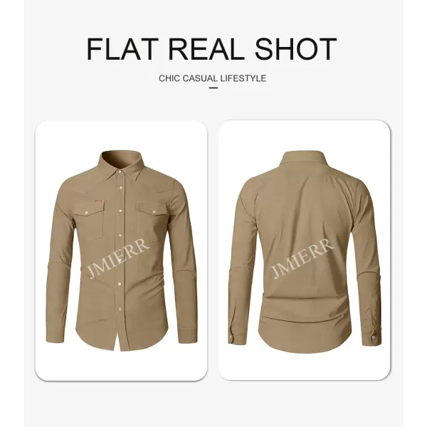 JMIERR Men's Corduroy Shirts - Casual Western Long Sleeve Button Down Lightweight Shacket Jackets with 2 Flap Pocket