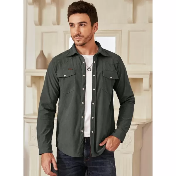 JMIERR Men's Corduroy Shirts - Casual Western Long Sleeve Button Down Lightweight Shacket Jackets with 2 Flap Pocket