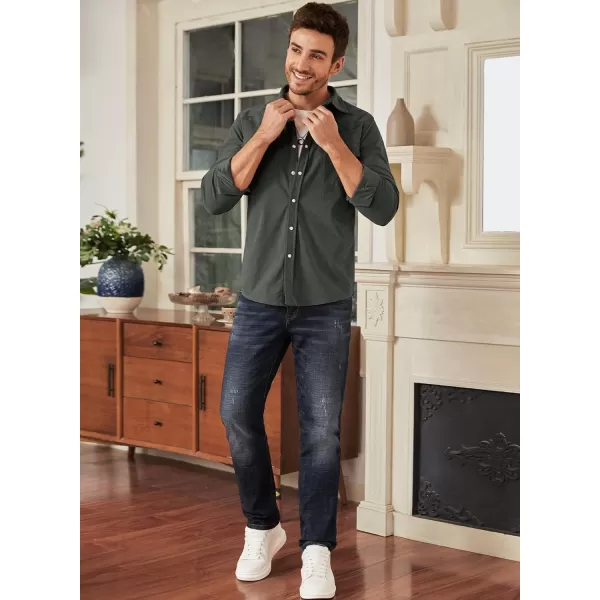 JMIERR Men's Corduroy Shirts - Casual Western Long Sleeve Button Down Lightweight Shacket Jackets with 2 Flap Pocket