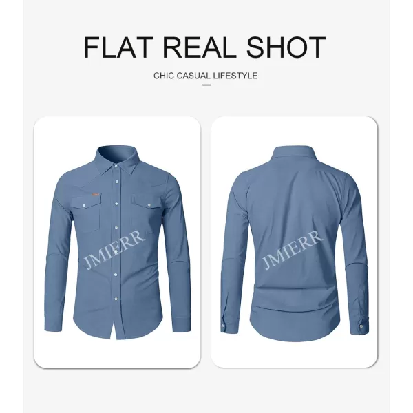 JMIERR Men's Corduroy Shirts - Casual Western Long Sleeve Button Down Lightweight Shacket Jackets with 2 Flap Pocket