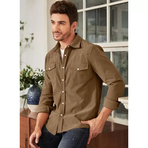 JMIERR Men's Corduroy Shirts - Casual Western Long Sleeve Button Down Lightweight Shacket Jackets with 2 Flap Pocket