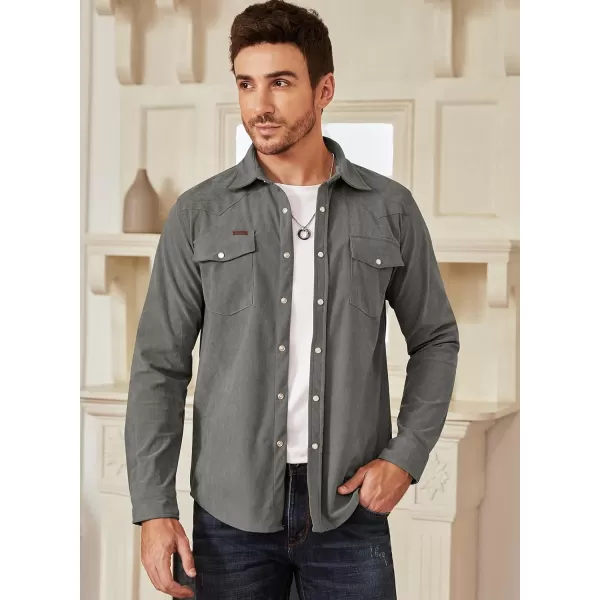 JMIERR Men's Corduroy Shirts - Casual Western Long Sleeve Button Down Lightweight Shacket Jackets with 2 Flap Pocket