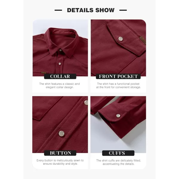 JMIERR Men's Corduroy Shirts - Casual Western Long Sleeve Button Down Lightweight Shacket Jackets with 2 Flap Pocket