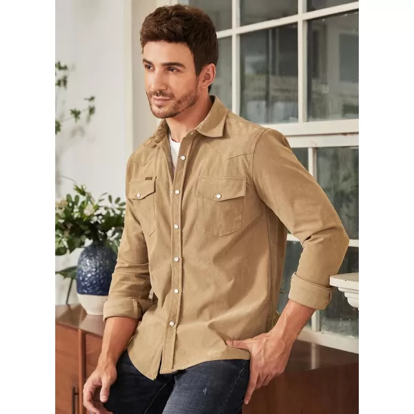 JMIERR Men's Corduroy Shirts - Casual Western Long Sleeve Button Down Lightweight Shacket Jackets with 2 Flap Pocket
