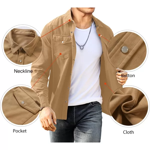 JMIERR Men's Corduroy Shirts - Casual Western Long Sleeve Button Down Lightweight Shacket Jackets with 2 Flap Pocket
