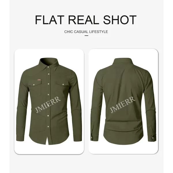 JMIERR Men's Corduroy Shirts - Casual Western Long Sleeve Button Down Lightweight Shacket Jackets with 2 Flap Pocket