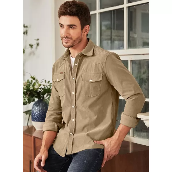 JMIERR Men's Corduroy Shirts - Casual Western Long Sleeve Button Down Lightweight Shacket Jackets with 2 Flap Pocket