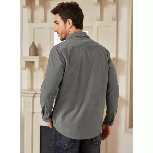 JMIERR Men's Corduroy Shirts - Casual Western Long Sleeve Button Down Lightweight Shacket Jackets with 2 Flap Pocket