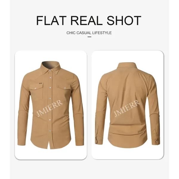 JMIERR Men's Corduroy Shirts - Casual Western Long Sleeve Button Down Lightweight Shacket Jackets with 2 Flap Pocket