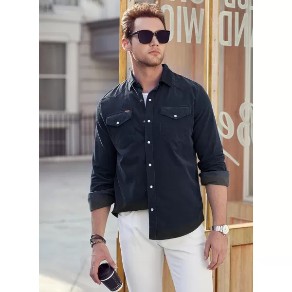 JMIERR Men's Corduroy Shirts - Casual Western Long Sleeve Button Down Lightweight Shacket Jackets with 2 Flap Pocket