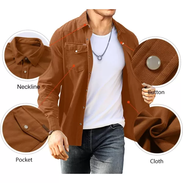 JMIERR Men's Corduroy Shirts - Casual Western Long Sleeve Button Down Lightweight Shacket Jackets with 2 Flap Pocket
