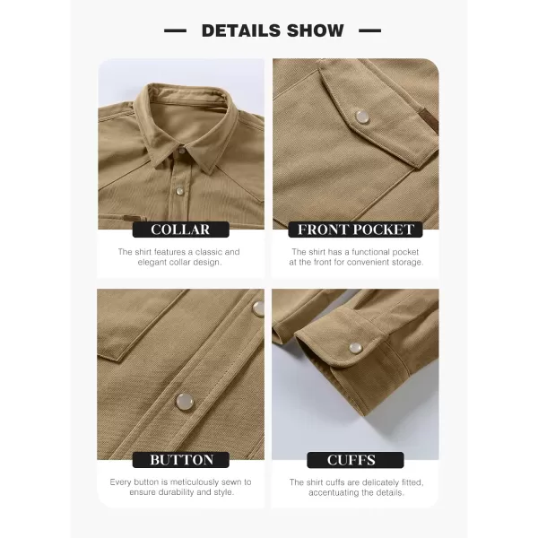 JMIERR Men's Corduroy Shirts - Casual Western Long Sleeve Button Down Lightweight Shacket Jackets with 2 Flap Pocket