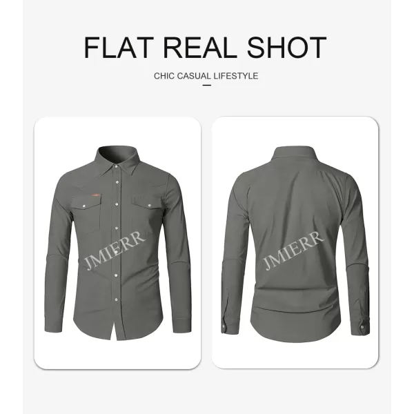 JMIERR Men's Corduroy Shirts - Casual Western Long Sleeve Button Down Lightweight Shacket Jackets with 2 Flap Pocket