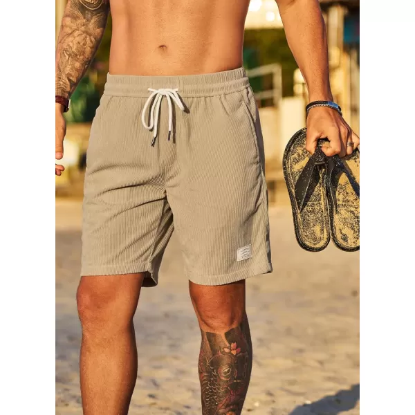 JMIERR Men's Corduroy Shorts Casual Elastic Waist Drawstring Lightweight Summer Beach Shorts