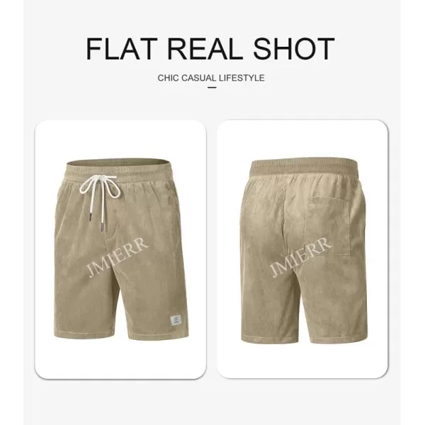 JMIERR Men's Corduroy Shorts Casual Elastic Waist Drawstring Lightweight Summer Beach Shorts