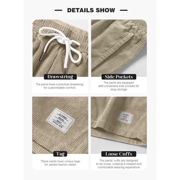 JMIERR Men's Corduroy Shorts Casual Elastic Waist Drawstring Lightweight Summer Beach Shorts