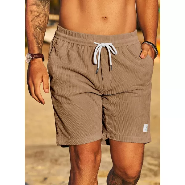 JMIERR Men's Corduroy Shorts Casual Elastic Waist Drawstring Lightweight Summer Beach Shorts