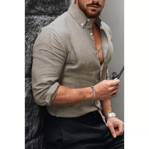 JMIERR Men's Cotton Linen Button Down Shirt Casual Stylish Long Sleeve Business Dress Shirts