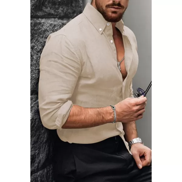 JMIERR Men's Cotton Linen Button Down Shirt Casual Stylish Long Sleeve Business Dress Shirts