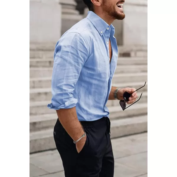 JMIERR Men's Cotton Linen Button Down Shirt Casual Stylish Long Sleeve Business Dress Shirts