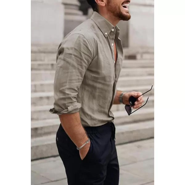 JMIERR Men's Cotton Linen Button Down Shirt Casual Stylish Long Sleeve Business Dress Shirts