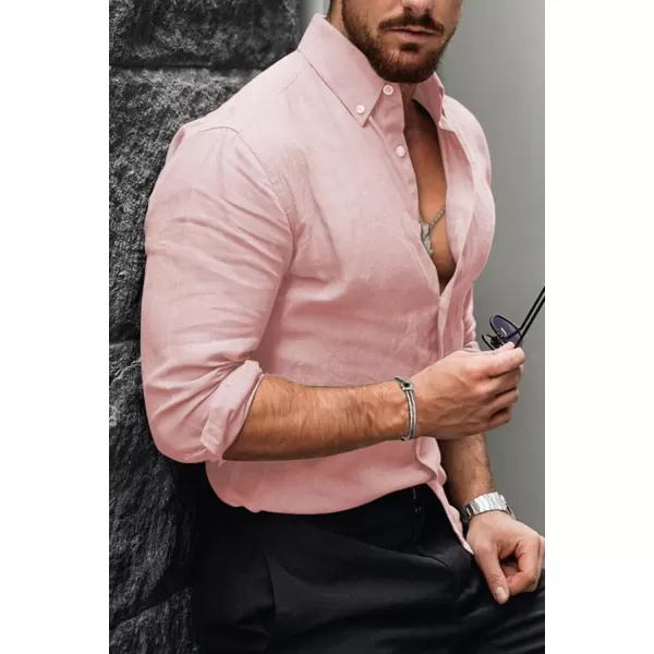 JMIERR Men's Cotton Linen Button Down Shirt Casual Stylish Long Sleeve Business Dress Shirts