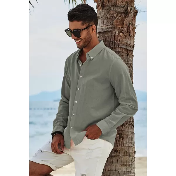 JMIERR Men's Cotton Linen Button Down Shirt Casual Stylish Long Sleeve Business Dress Shirts