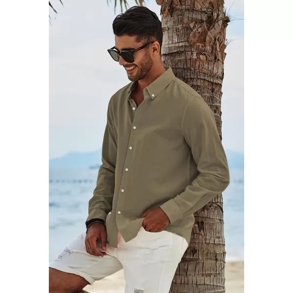 JMIERR Men's Cotton Linen Button Down Shirt Casual Stylish Long Sleeve Business Dress Shirts