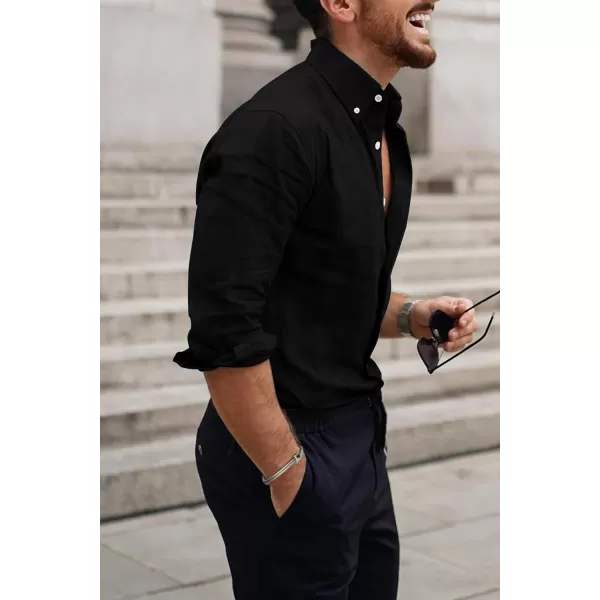 JMIERR Men's Cotton Linen Button Down Shirt Casual Stylish Long Sleeve Business Dress Shirts