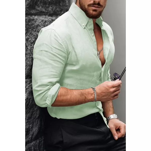 JMIERR Men's Cotton Linen Button Down Shirt Casual Stylish Long Sleeve Business Dress Shirts