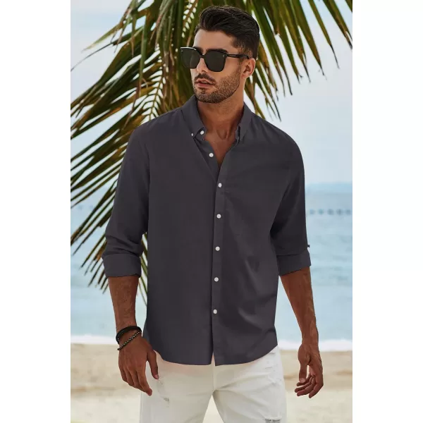 JMIERR Men's Cotton Linen Button Down Shirt Casual Stylish Long Sleeve Business Dress Shirts