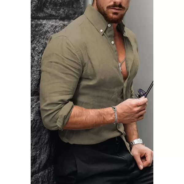 JMIERR Men's Cotton Linen Button Down Shirt Casual Stylish Long Sleeve Business Dress Shirts