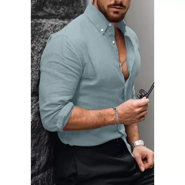 JMIERR Men's Cotton Linen Button Down Shirt Casual Stylish Long Sleeve Business Dress Shirts