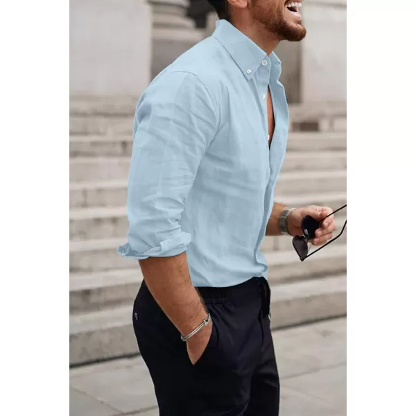 JMIERR Men's Cotton Linen Button Down Shirt Casual Stylish Long Sleeve Business Dress Shirts
