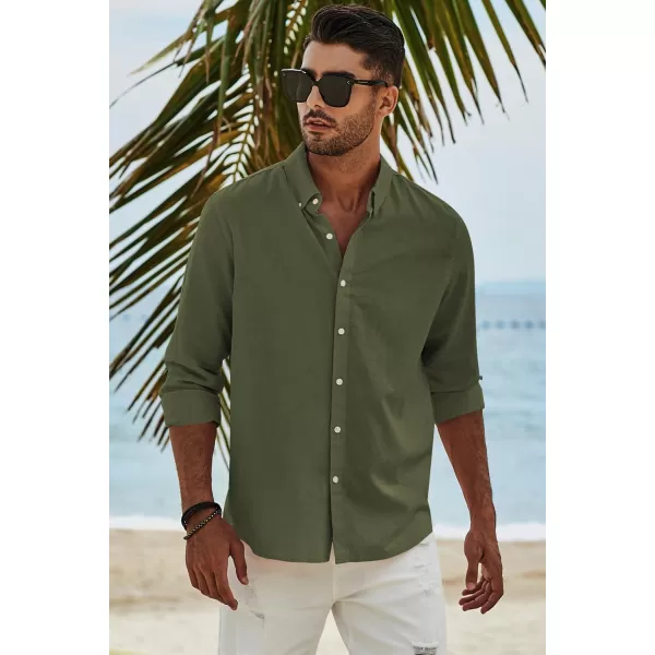 JMIERR Men's Cotton Linen Button Down Shirt Casual Stylish Long Sleeve Business Dress Shirts