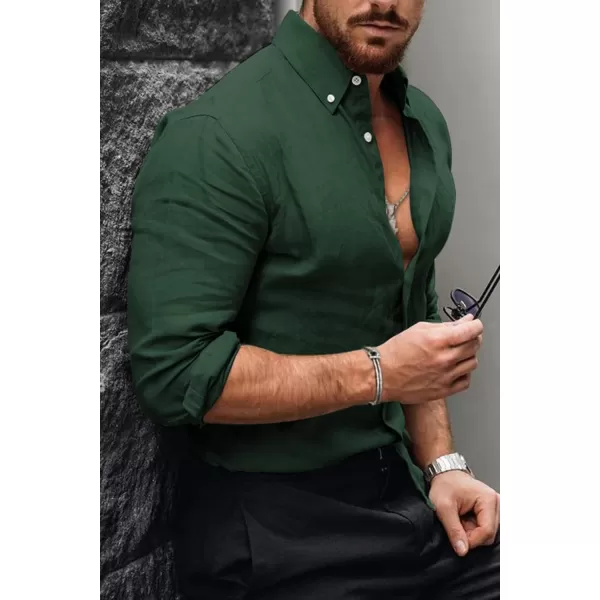 JMIERR Men's Cotton Linen Button Down Shirt Casual Stylish Long Sleeve Business Dress Shirts