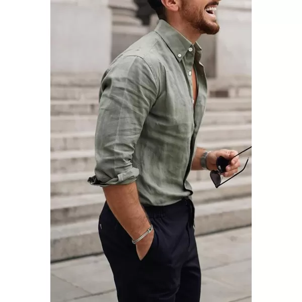 JMIERR Men's Cotton Linen Button Down Shirt Casual Stylish Long Sleeve Business Dress Shirts