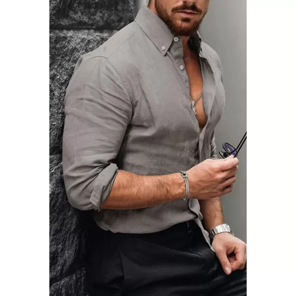 JMIERR Men's Cotton Linen Button Down Shirt Casual Stylish Long Sleeve Business Dress Shirts