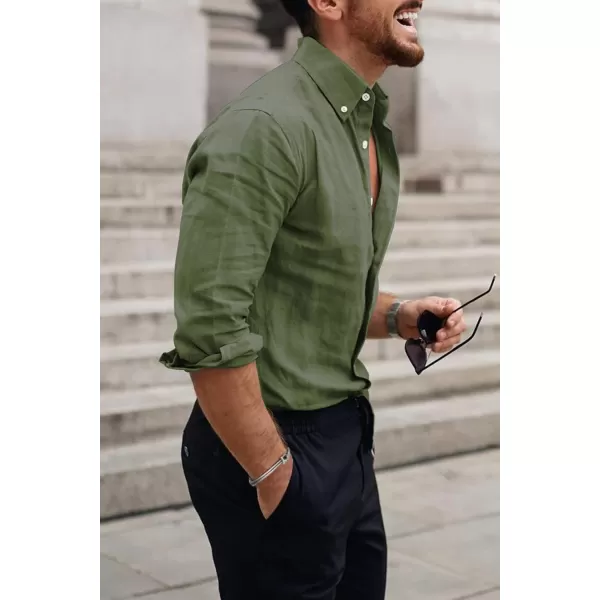 JMIERR Men's Cotton Linen Button Down Shirt Casual Stylish Long Sleeve Business Dress Shirts
