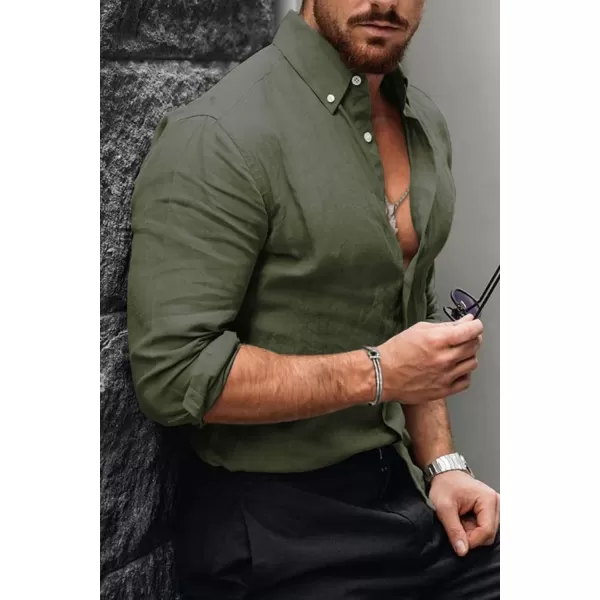 JMIERR Men's Cotton Linen Button Down Shirt Casual Stylish Long Sleeve Business Dress Shirts