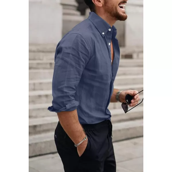 JMIERR Men's Cotton Linen Button Down Shirt Casual Stylish Long Sleeve Business Dress Shirts